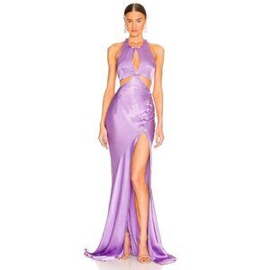Satin Lavender Cutout Halter Maxi Dress